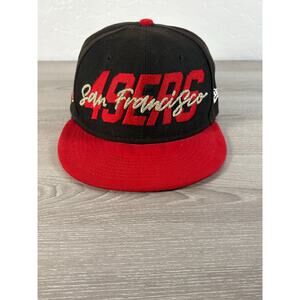 San Francisco 49ers NFL New Era Men's Black Red Fitted Hat Size 7 1/4- EUC